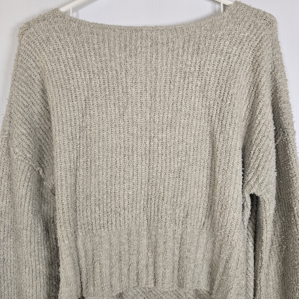 Free People Women's Sensual Faux Wrap Gray Sweater Oversized Long Sleeve XS Cozy - Picture 11 of 13